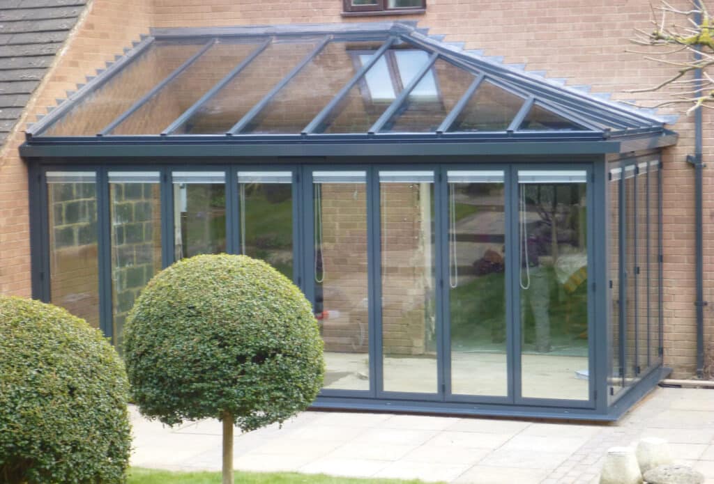 Glass extension with bifold doors