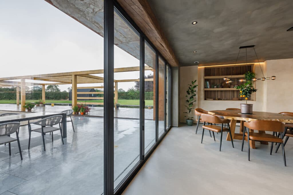 SUNFLEX SF75eco bifold doors in the kitchen of the Lincolnshire Grand Designs project